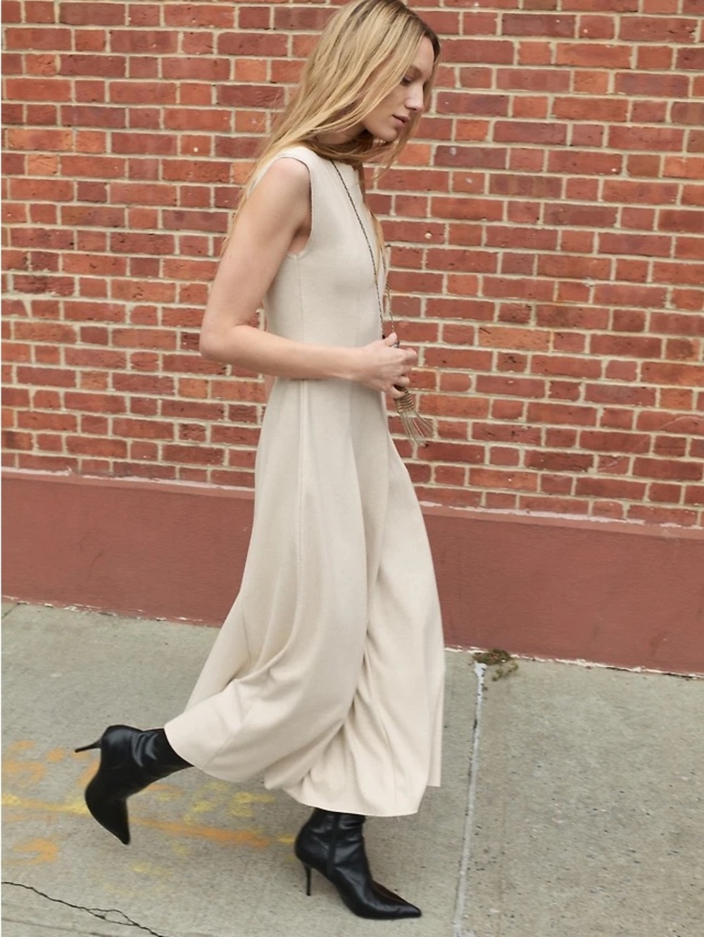 Zara Sleeveless Maxi Dress in Light Beige